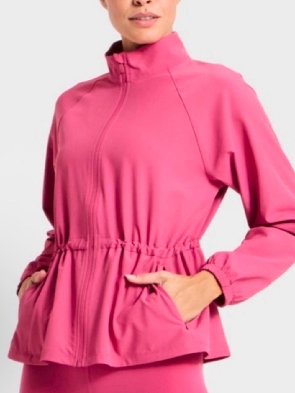 All in Motion  Pink High-Neck Cinched Waist Jacket